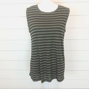 Michael Stars Army Green and Black Striped Tank